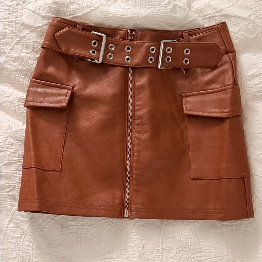 Fashion Nova Tan Mini Skirt with Belt